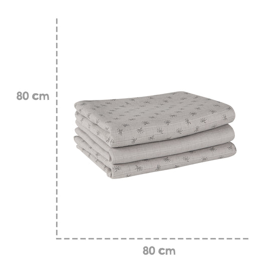 Set di 3 pannolini biologici 'Lil Planet' grigio argento, in tessuto mussola, cotone biologico GOTS, 80 x 80 cm