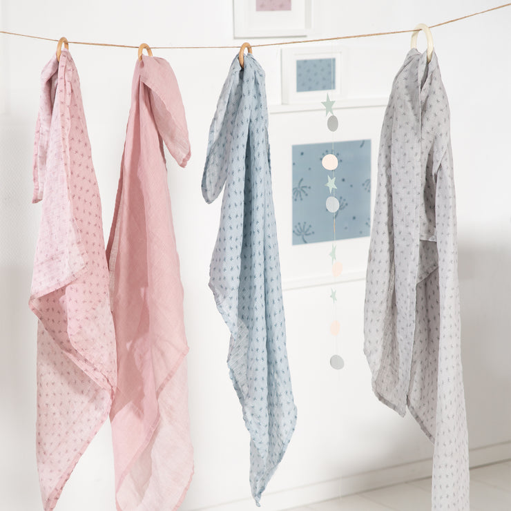 Organic 2er Set Puck- & Stilltuch 'Lil Planet' silbergrau, Bio-Baumwolle, GOTS, 120 x 120 cm