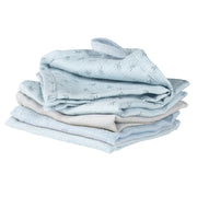 Organic set of 5 washcloths 'Lil Planet' light blue / sky, muslin, organic cotton, GOTS, 25 x 25 cm
