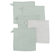 Organic 5 set waschlappen 'lil planet' grepty vert, mouselin, coton biologique, gots, 25 x 25 cm
