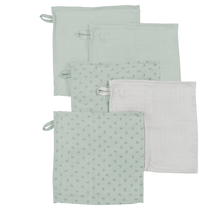 Organic 5 set waschlappen 'lil planet' grepty vert, mouselin, coton biologique, gots, 25 x 25 cm