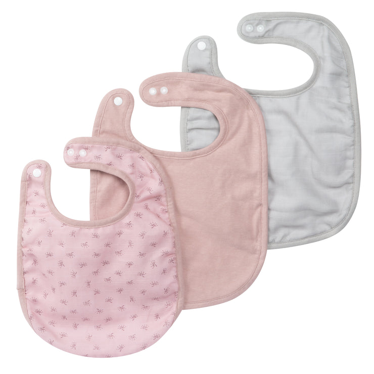 Lot de 3 bavoirs en coton bio "Lil Planet" rose/mauve, jersey, mousseline, coton, GOTS, 23 x 30 cm