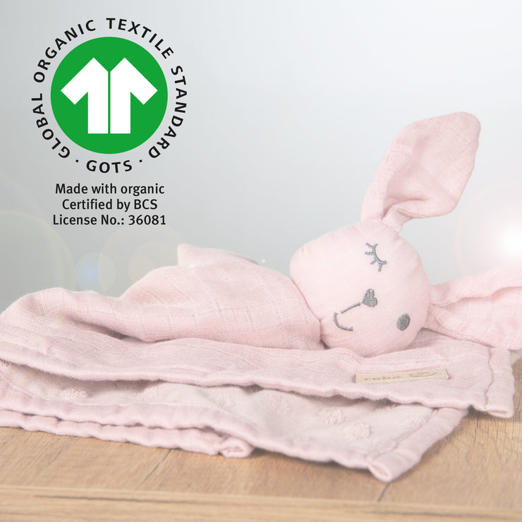 Organic cuddly blanket 'Lil Planet' pink/mauve, 40 x 40 cm, muslin & jersey, GOTS certified