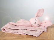 Organic cuddly blanket 'Lil Planet' pink/mauve, 40 x 40 cm, muslin & jersey, GOTS certified