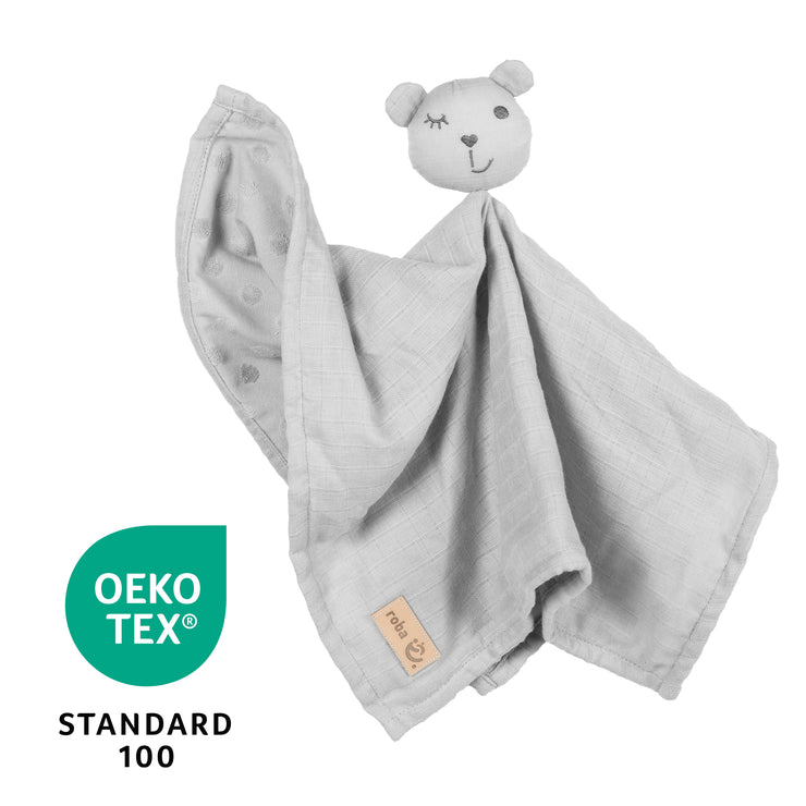 Organic cuddly blanket 'Lil Planet' silver-gray, 40 x 40 cm, muslin & jersey, GOTS certified