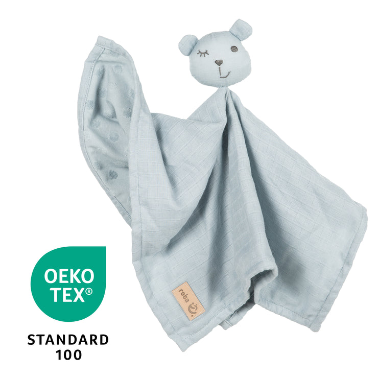 Organic cuddly blanket 'Lil Planet' light blue / sky, 40 x 40 cm, muslin & jersey, GOTS certified