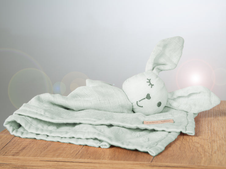 Organic cuddly blanket 'Lil Planet' frosty green, 40 x 40 cm, muslin & jersey, GOTS certified