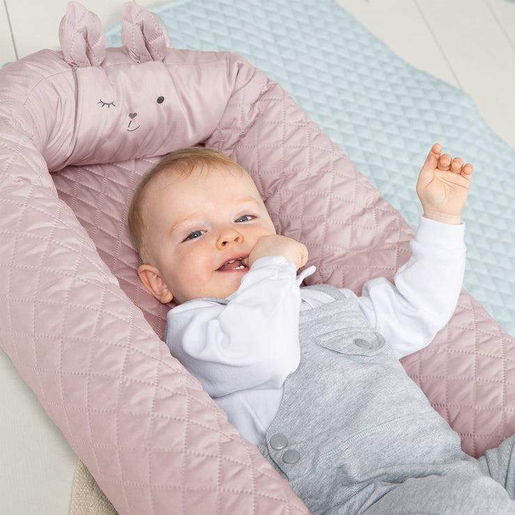 Baby lounge 'roba Style', cuddle nest with bunny face 'Lily', pink, travel cot, changing mat