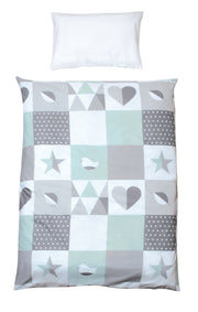 Bed linen 'Happy Patch mint', 2-piece baby bed linen 100 x 135 cm, 100% cotton, blanket & pillow case