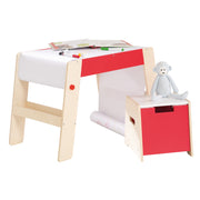 Painting & writing desk incl. stool, wood natural/red, with paper roll