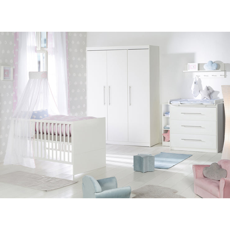 Kinderzimmerset 'Maren' 3-teilig - Bett 70x140 + Wickelkommode schmal + Kleiderschrank 3-türig