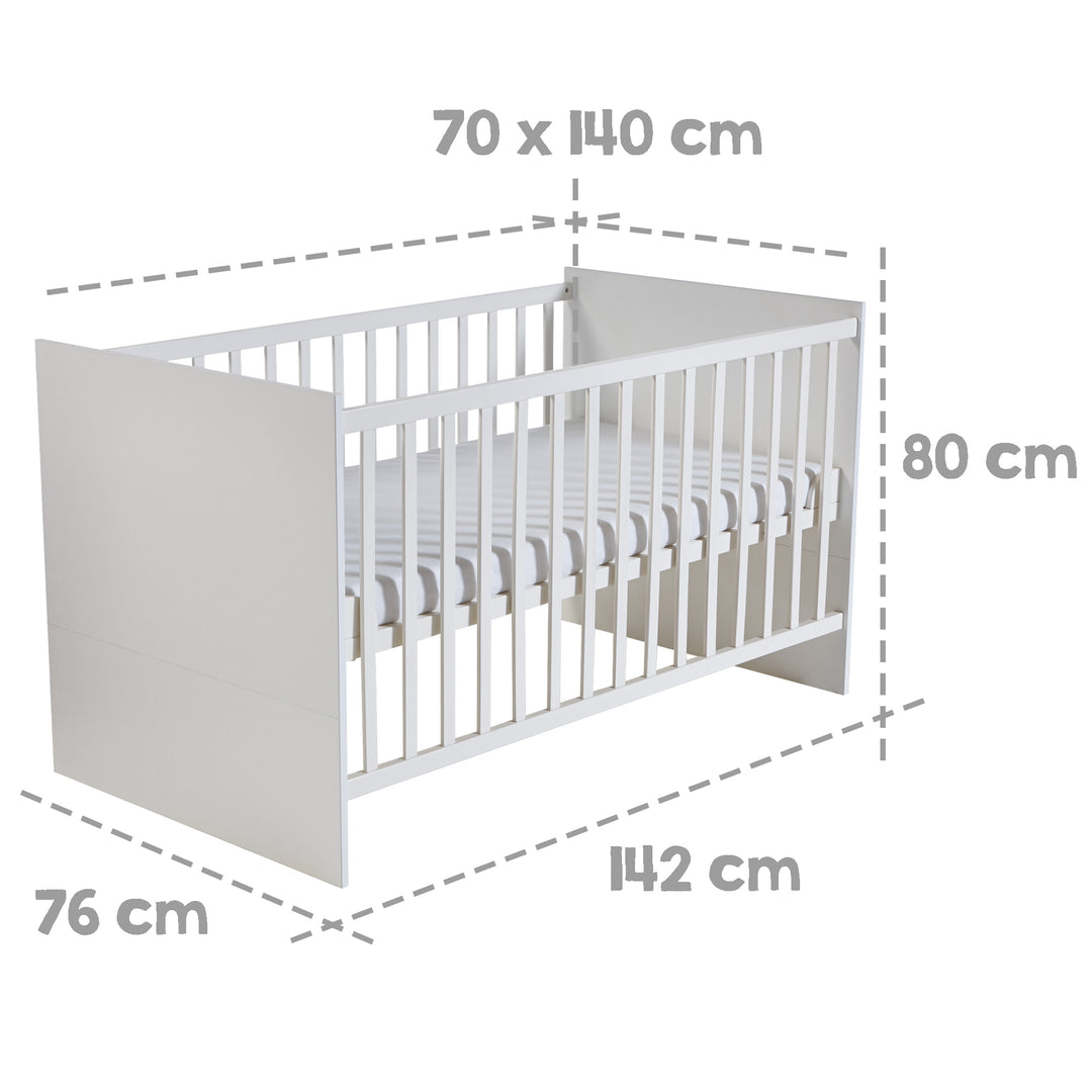 Children's Room Set 'Maren' 3-Piece - Bed 70x140 cm + Narrow Changing Table + 3-Door Wardrobe