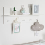 Armoire murale 'Maren', 1 étagère, 5 crochets blancs, pour couloir / salle de bain ou vestiaire dans la chambre des enfants