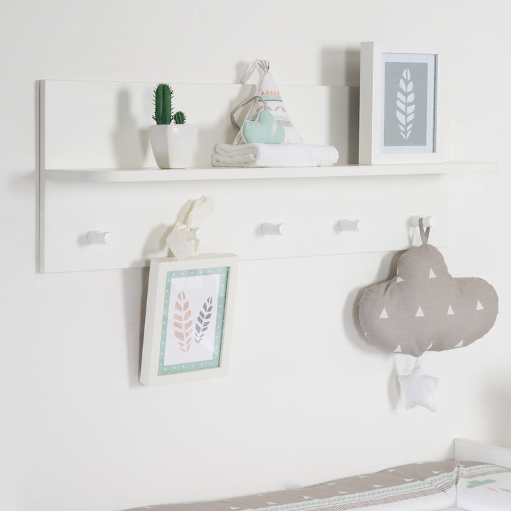Wall coat rack 'Maren', 1 shelf, 5 hooks white, for hall / bathroom or cloakroom in the children's room