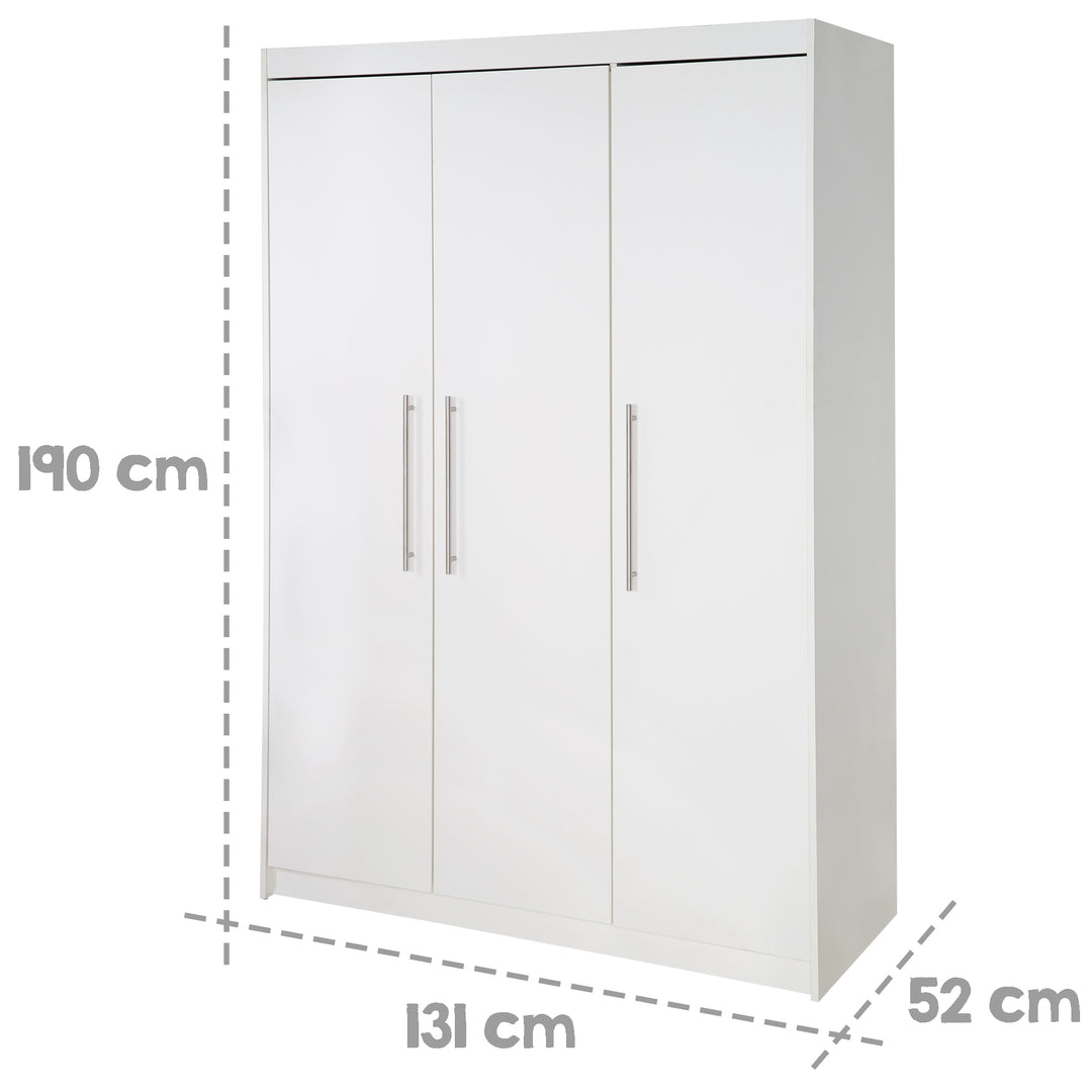 Armoire 'Maren', 3 portes, armoire à portes battantes, HxLxP : 190 x 131 x 52 cm, blanc