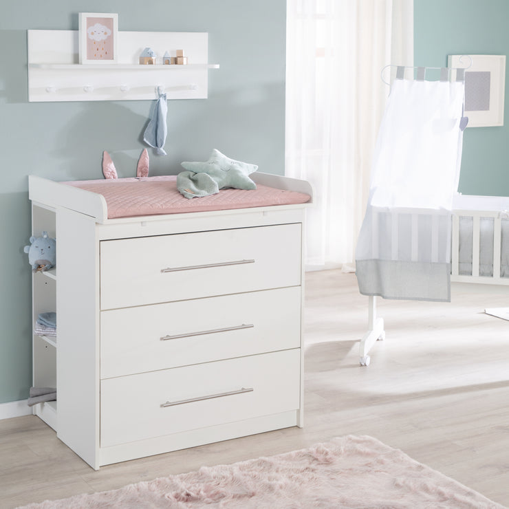 Commode de bébé étroit "Maren" avec plan à langer amovible, 3 tiroirs, hauteur 90,5 cm