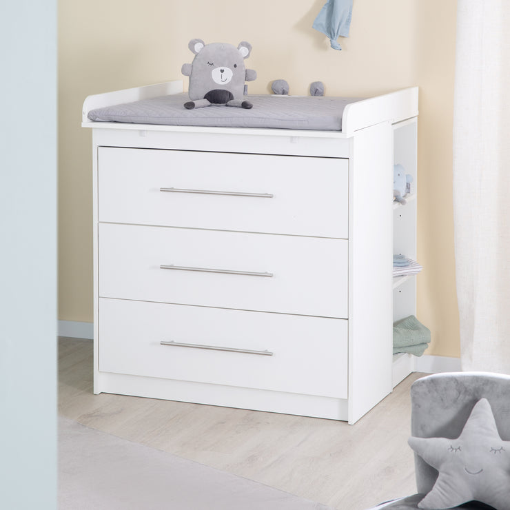 Commode de bébé étroit "Maren" avec plan à langer amovible, 3 tiroirs, hauteur 90,5 cm