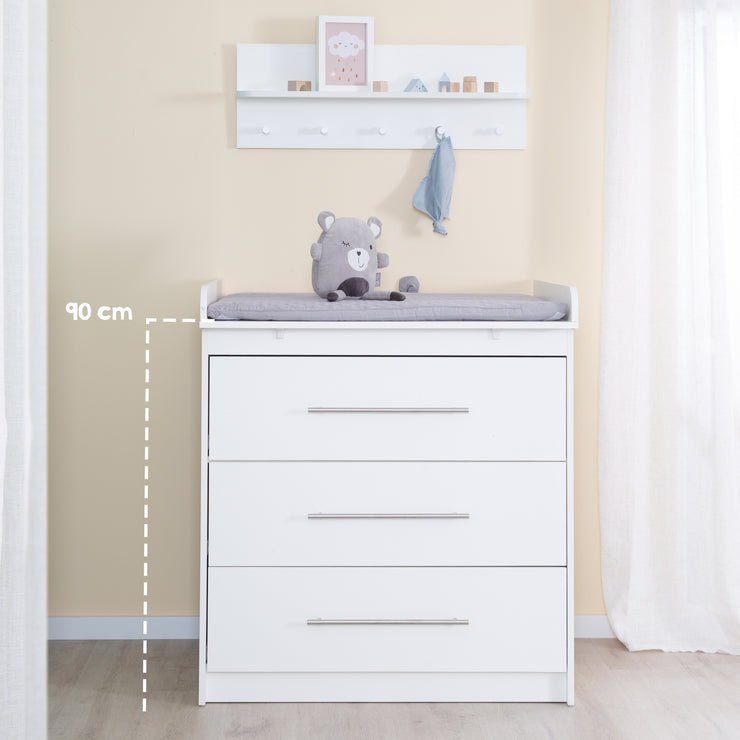 Changing table 'Maren' with removable top, narrow, 3 drawers, changing height 90.5 cm