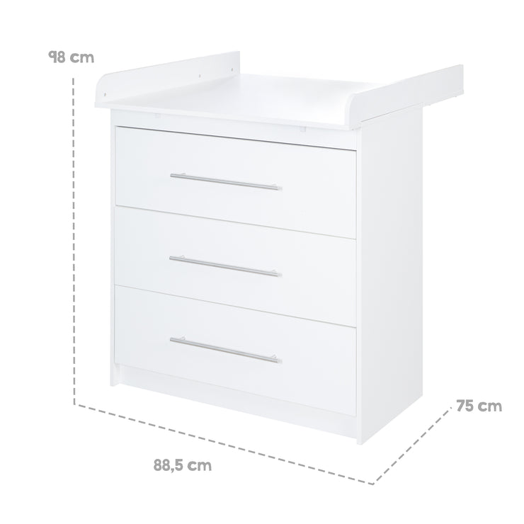 Wickelkommode 'Maren' mit abnehmbarem Aufsatz, schmal, 3 Schubladen, Wickelhöhe 90,5 cm