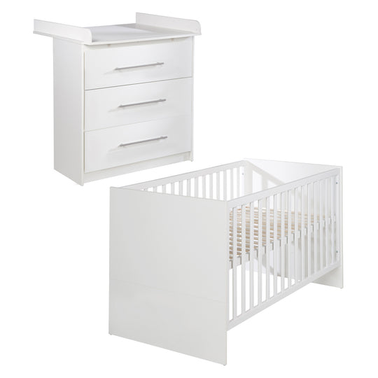 Möbelset 'Maren' 2-teilig - Kombi-Bett 70x140 + Wickelkommode schmal - Weiß