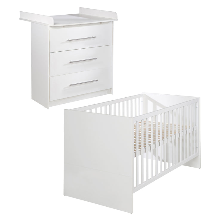 Furniture Set 'Maren' 2 pc - Convertible Cot 70x140 + Narrow Changing Dresser - White