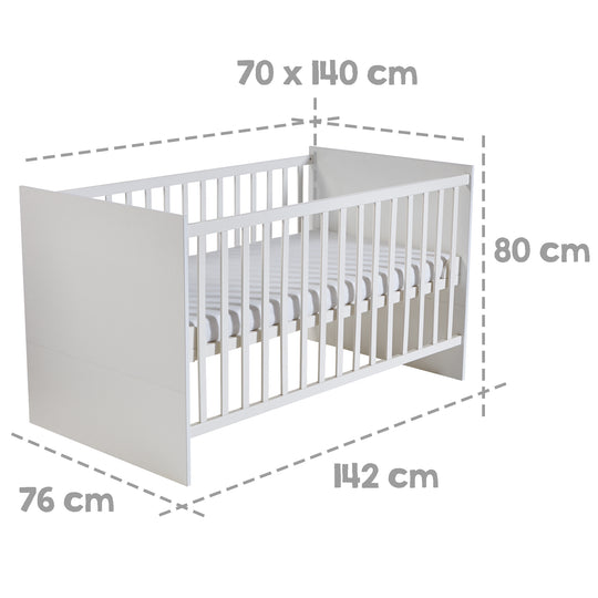 Möbelset 'Maren' 2-teilig - Kombi-Bett 70x140 + Wickelkommode schmal - Weiß