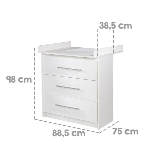 Möbelset 'Maren' 2-teilig - Kombi-Bett 70x140 + Wickelkommode schmal - Weiß