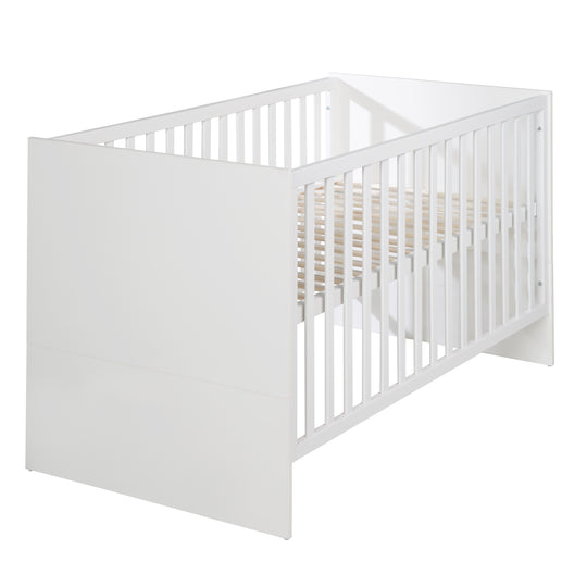 Cama infantil combinada 'Maren', 70 x 140 cm, blanca, ajustable en altura, 3 barrotes extraíbles, convertible