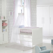 Cama infantil combi 'Maren', 70 x 140 cm, blanca, ajustable en altura, 3 barras antideslizantes, convertible