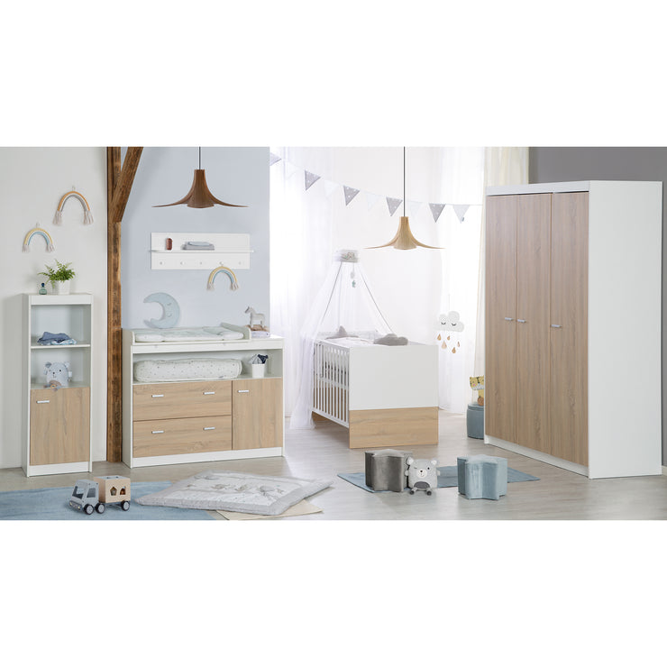 Children's room set 'Gabriella' including baby bed 70 x 140 cm & wide changing table, bicolor