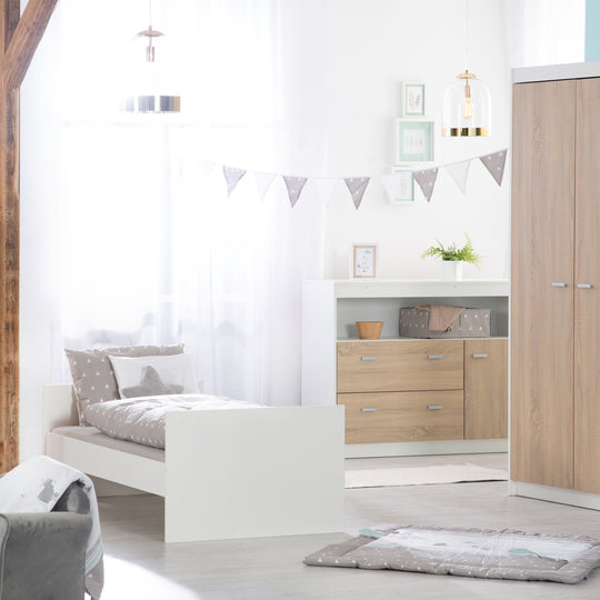 Kinderzimmerset 'Gabriella' 3-teilig - Bett 70x140 + Wickelkommode schmal + Kleiderschrank 3-türig
