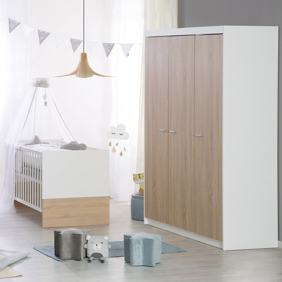 Kinderzimmerset 'Gabriella' 3-teilig - Bett 70x140 + Wickelkommode schmal + Kleiderschrank 3-türig