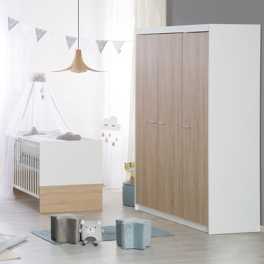 Kinderzimmerset 'Gabriella' 3-teilig - Bett 70x140 + Wickelkommode schmal + Kleiderschrank 3-türig