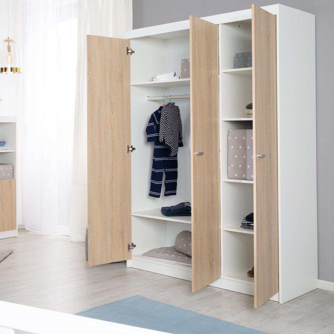 Kinderzimmerset 'Gabriella' 3-teilig - Bett 70x140 + Wickelkommode schmal + Kleiderschrank 3-türig