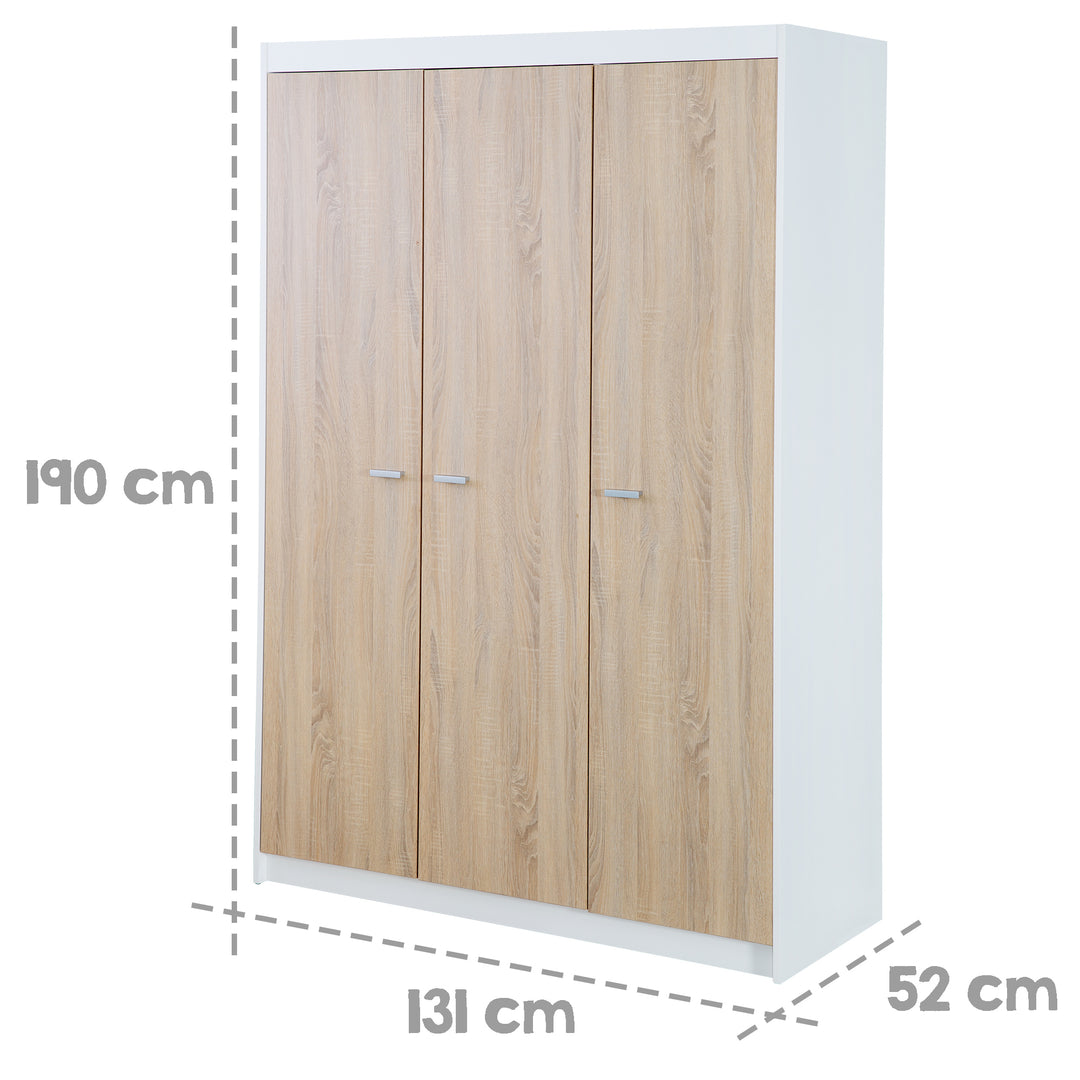 Kinderzimmerset 'Gabriella' 3-teilig - Bett 70x140 + Wickelkommode schmal + Kleiderschrank 3-türig