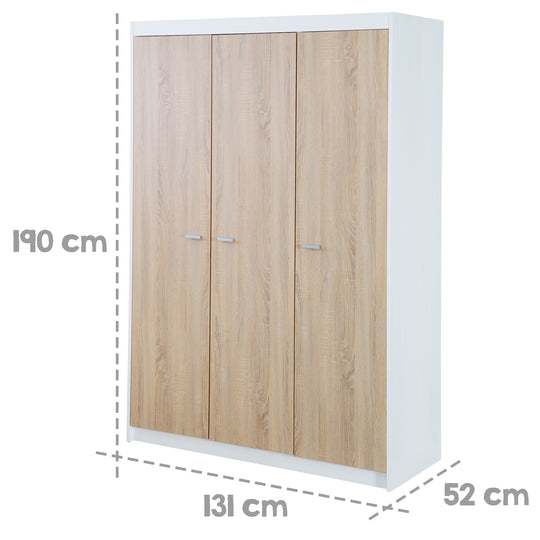 Kinderzimmerset 'Gabriella' 3-teilig - Bett 70x140 + Wickelkommode schmal + Kleiderschrank 3-türig