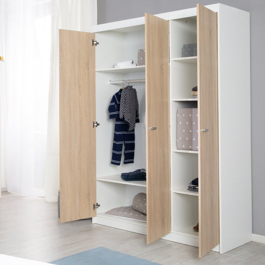 Wardrobe 'Gabriella', Wardrobe with 3 Doors, Soft-Close Technology, Carved White