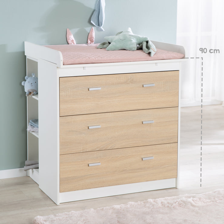 Wrapping chest of drawers 'Gabriella' with removable approach, bicolor, 3 drawers, winding height 90 cm