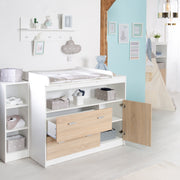 Children's room set 'Gabriella' including baby bed 70 x 140 cm & wide changing table, bicolor