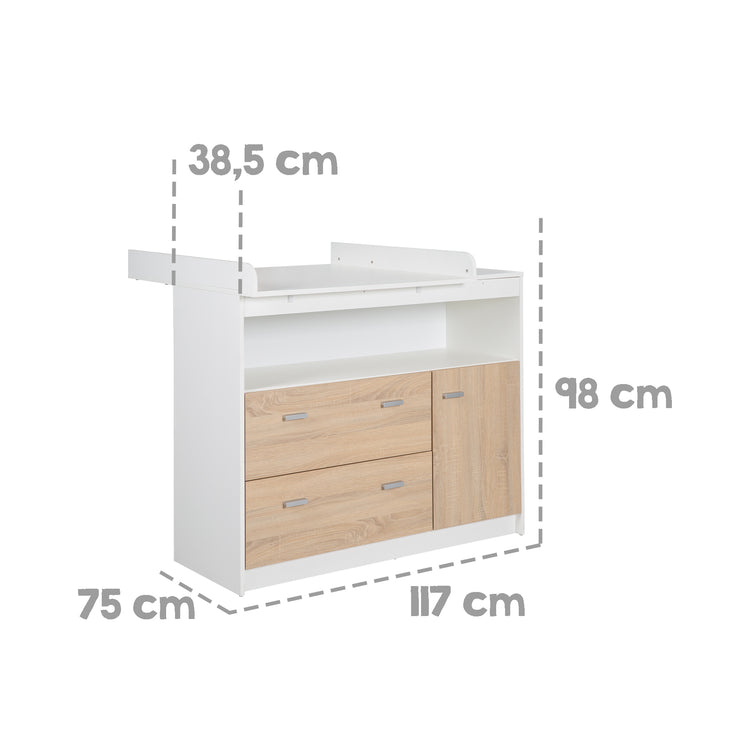 Möbelset 'Gabriella' inkl. Babybett 70 x 140 cm & breite Wickelkommode, bicolor