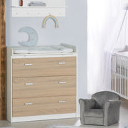 Set de meubles 'Gabriella' 2 pc - Lit 70x140 + Commode à langer étroite - Blanc et décor chêne