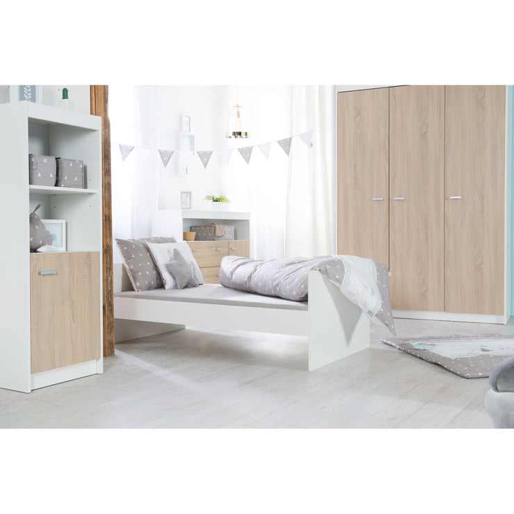 Set di mobili 'Gabriella' 2 pz - Lettino 70x140 + Fasciatoio stretto - Bianco e decoro rovere