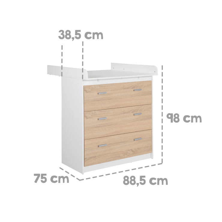 Furniture Set 'Gabriella' 2-piece - Bed 70x140 + Narrow Changing Table - White & Oak Decor
