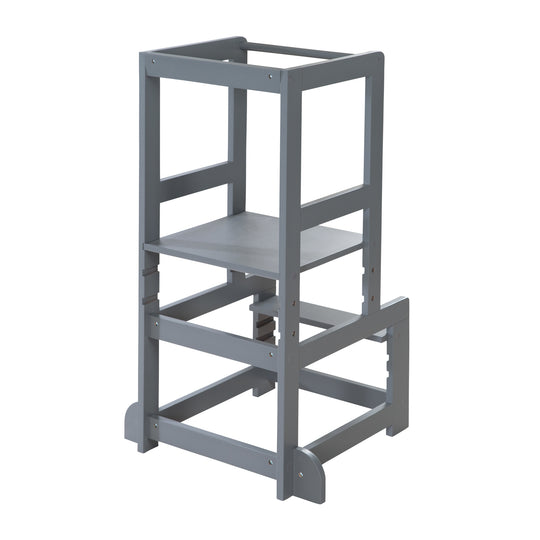 Torre de aprendizaje antracita, taburete seguro para niños, ideal como ayuda en la cocina, soporta hasta 80 kg