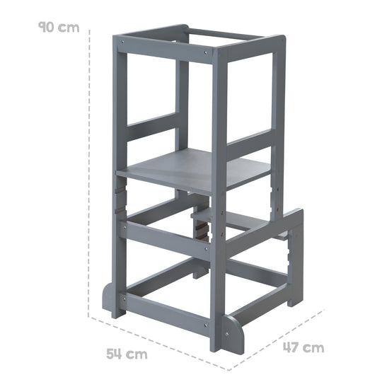 Torre de aprendizaje antracita, taburete seguro para niños, ideal como ayuda en la cocina, soporta hasta 80 kg