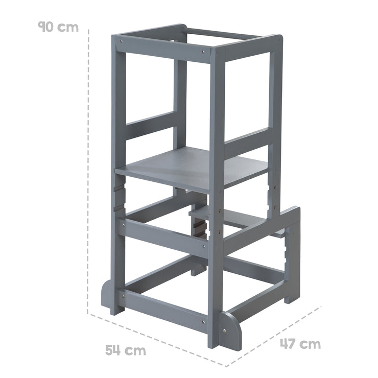 Torre de aprendizaje antracita, taburete seguro para niños, cargable hasta 80 kg