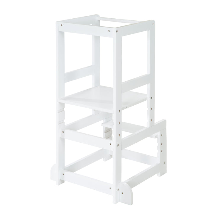 Torre de aprendizaje blanca, taburete seguro para niños, ideal como ayudante de cocina, hasta 80 kg