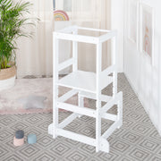 Torre de aprendizaje blanca, taburete seguro para niños, ideal como ayudante de cocina, hasta 80 kg