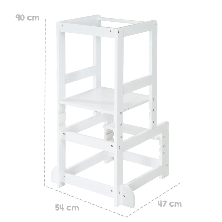 Torre di apprendimento bianco, sgabello sicuro per bambini, ideale come aiuto in cucina, fino a 80 kg