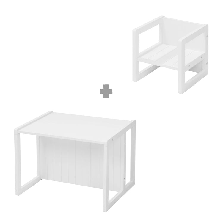 Siège pour enfants dans le style de la maison de campagne, tabouret + table, sièges rotatifs en blanc